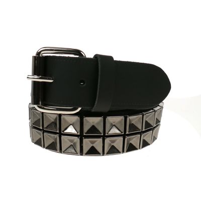 Foto van Bullet69 | Leren riem, 38mm - gun metal met 2 rijen in-pyramides