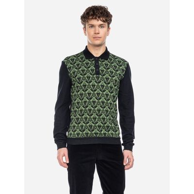 Foto van ATO Berlin | Polo Enne, lange mouw groen zwart Jacquard retro patroon