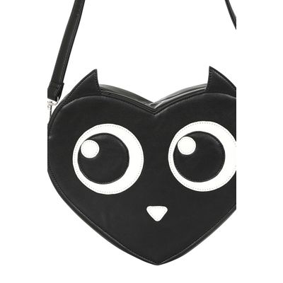 Foto van Banned | Kawaii gothic Nocturnal Feline hartvormige schoudertas met ogen en oortjes