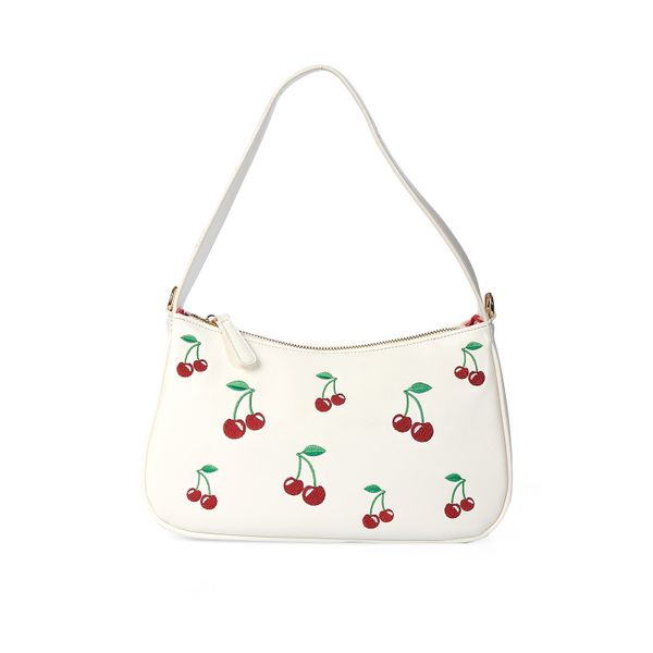 Banned | Wild Cherry schoudertasje wit met geborduurde rode kersjes