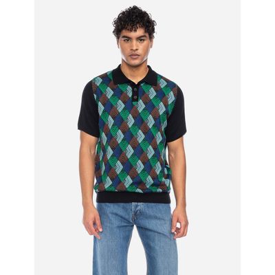 Foto van ATO Berlin | Polo Giorge, blauw, groen, bruin, zwart grafisch retro patroon, biokatoen