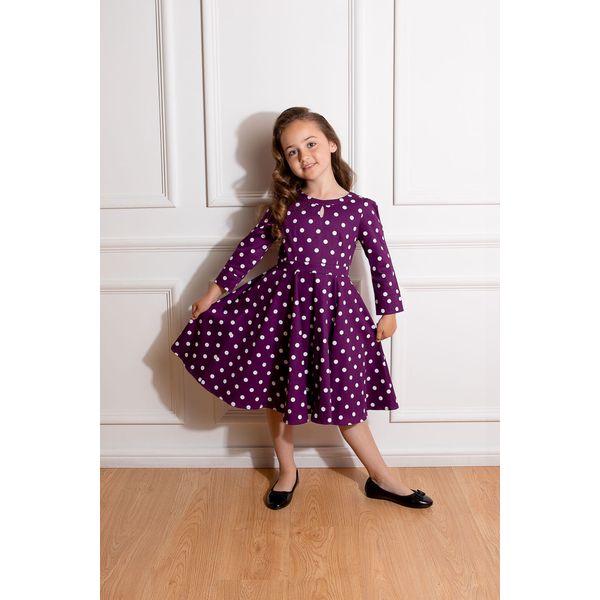 Hearts and Roses | Kinderjurk Madalyn, paars met witte polkadots 