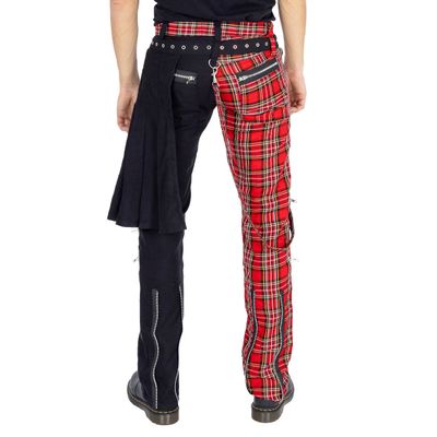 Foto van Heartless | Goth broek Kreed, splitleg met rode tartan, ritsen en kilt deel