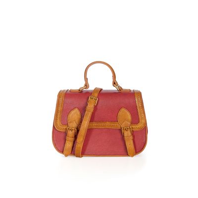 Foto van Banned | Handtas Cartel Satchel rood met bruine randjes en retro gespjes