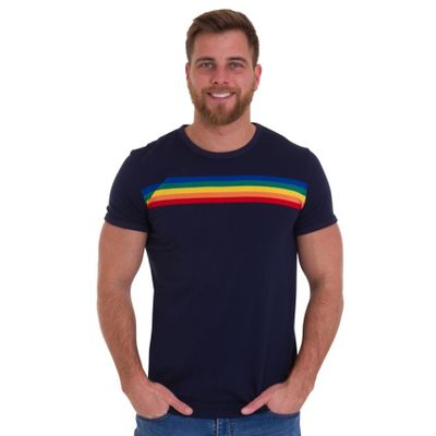 Run & Fly | T-Shirt Retro, navy met regenboogbaan