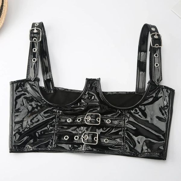Zacharia | Underbust corset van zwarte PVC met gespsluiting 