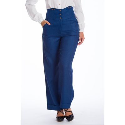 Foto van Banned | Blauwe tweed pantalon met hoge taille, Sassy