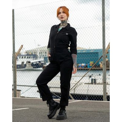 Foto van Rebel Romance | Boilersuit, zwarte overall van stretch katoen met zakken