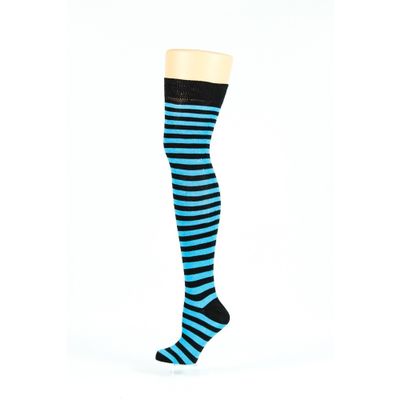 Flirt | Overknee sokken zwart blauw gestreept