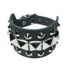 Afbeelding van Bullet69 | Brede leren armband met metaalkleurige conical en pyramide studs