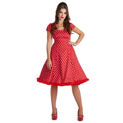 Dolly and Dotty | Jaren '50 jurk Claudia rood met witte polkadotjes