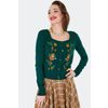 Afbeelding van Voodoo Vixen | Groene cardigan met vosjes en paddenstoeltjes borduursel 