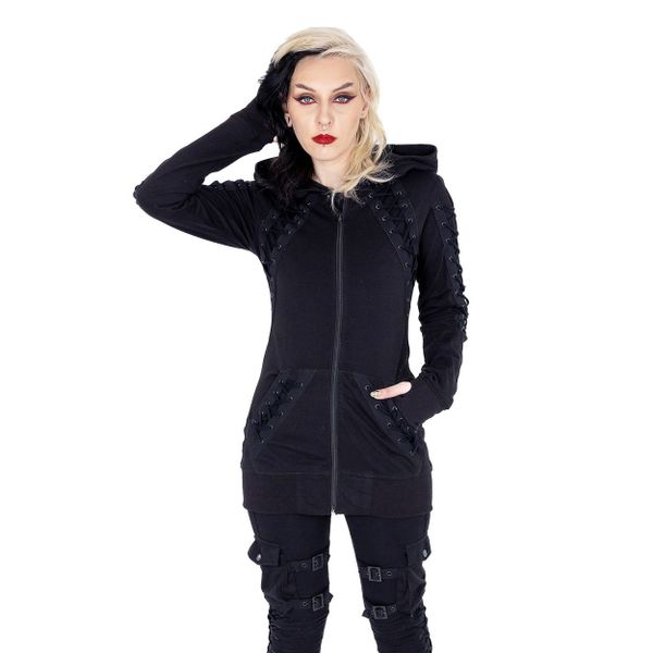 Poizen Industries | Zipper-hoody Diana met veterdetails op de mouw, zakken en borst