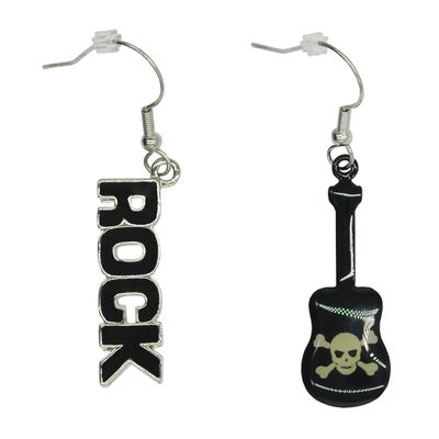 Foto van Zacharia | Rock oorbellen met ROCK symbool en gitaartje met piraatje