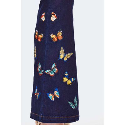 Foto van Voodoo Vixen | Denim broek met wijde pijpen en vlinderborduursels