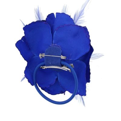 Foto van Zacharia | Royal blauwe roos met glitter en veertjes haarclip, broche en elastiek