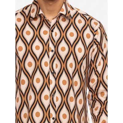 Foto van ATO Berlin | Soepel overhemd Tamuza met Cognac Beige retro patroon, biokatoen