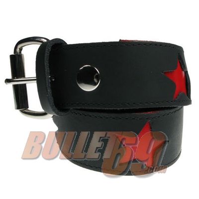 Foto van Bullet69 | Zwarte riem 38mm met rode sterren indent