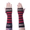 Afbeelding van Poizen Industries | Vingerloze handschoenen, zwart rood gestreept met fishnet rand