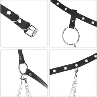 Foto van Zacharia | Dames bondage punk riem met banden, kettingen en een groot oog
