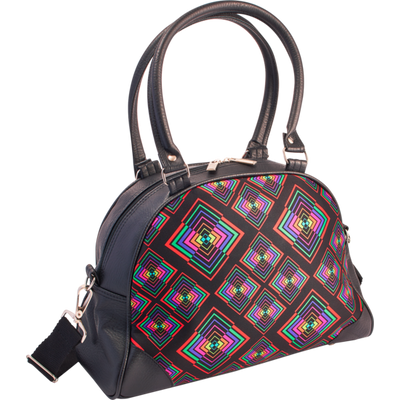 Foto van Chenaski | Handtas bowlingbag model, Rhombus zwart met kleurtjes