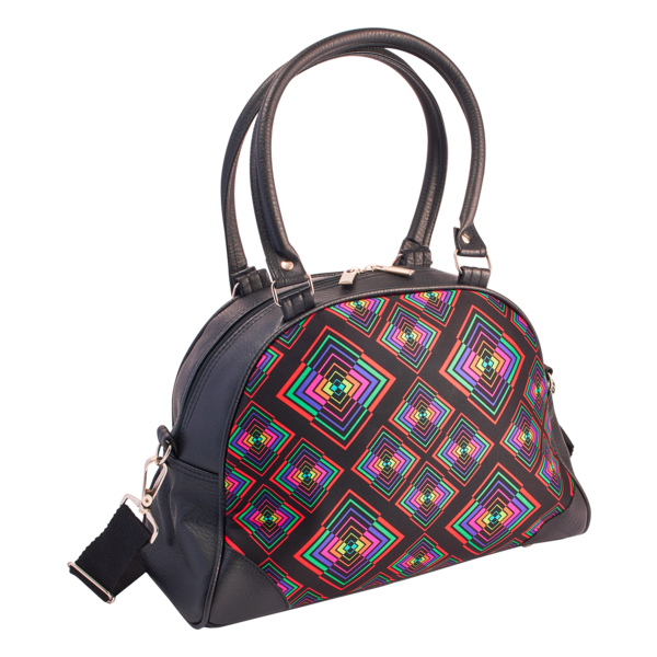 Chenaski | Handtas bowlingbag model, Rhombus zwart met kleurtjes