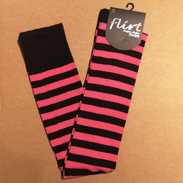 Flirt | Overknee sokken zwart roze gestreept