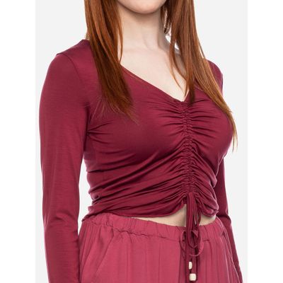 Foto van ATO Berlin | Lange mouw top Tinah, v-hals bordeaux rode eco viscose