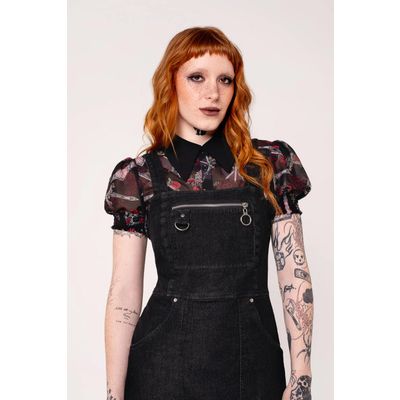 Foto van Hell Bunny | Stoere aansluitende Pinafore jurk Raye van zwarte denim 