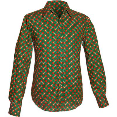Foto van Chenaski | overhemd Seventies Flower groen met oranje bloemetjes