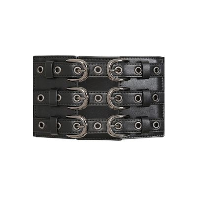 Foto van Banned | Punk Corset-riem Mourning, zwart met 3 dubbele gespen en ogen