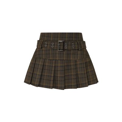 Foto van Banned | Groene schotse tartan mini rok met punky riem en gesp