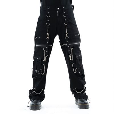 Foto van Poizen Industries | Goth punk broek Adaiah, zwart met ritsen, kettingen en nestels