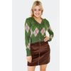 Afbeelding van Voodoo Vixen | Groene roze gebreide cardigan met V-hals en Argyle ruit patroon