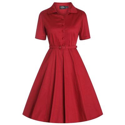 Foto van Dolly and Dotty | Rockabilly jurk Penelope Scarlette rood, met korte mouw en riem