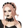 Afbeelding van Sinister | Gothic choker Acantha, open zwart kant met fluweel strik en roosje