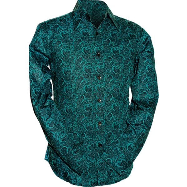 Chenaski | Retro overhemd, dark paisley turquoise navy