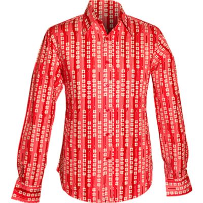 Foto van Chenaski | overhemd Seventies Shamrock bordeaux, roze, creme met klaverblaadjes