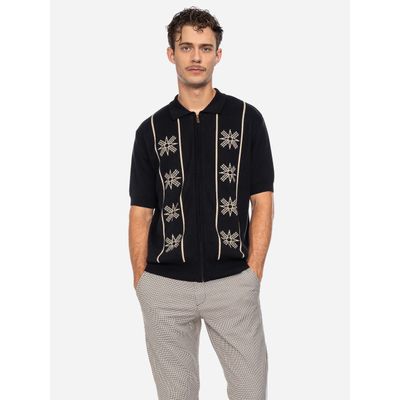 Foto van ATO Berlin | Polo Kishar, bio katoen, zwart creme rockabilly patroon 