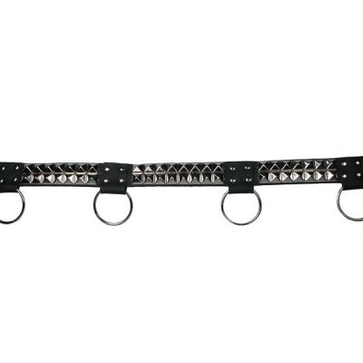 Foto van Bullet69 | Riem van zwart leer met metalen pyramides en 3 ringen, 38 mm