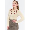 Afbeelding van Voodoo Vixen | Creme jaren '40 Jumper van ajour-breisel met boeketjes borduursels