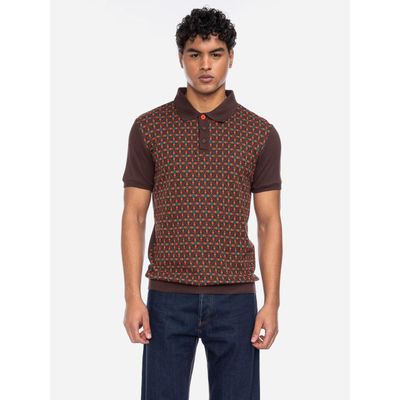 Foto van ATO Berlin | Polo Enzio bio katoen met bruin turquoise retro patroon