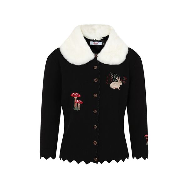 Banned | Cardigan Woodland Hippie met konijntje en paddo borduursels