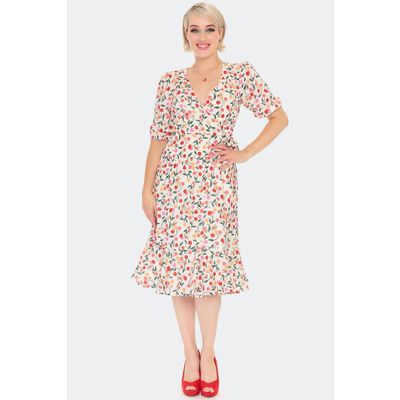 Foto van Voodoo Vixen | Vintage stijl, floral cherry print wikkel jurk