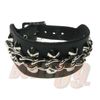Afbeelding van Bullet69 | Brede leren armband zwart metaalkleur studs en chain