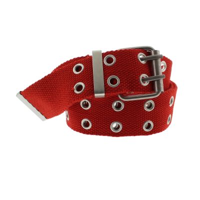 Foto van Zacharia | Rode canvas riem met 2 rijen oogjes
