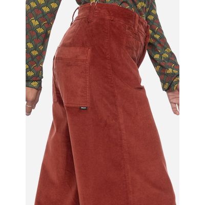 Foto van ATO Berlin | Hoge taille broek Lacy met wijde pijpen, henna-oranje fluweel