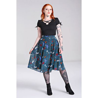 Hell Bunny | Gothic rok Sianna, groen met magische print