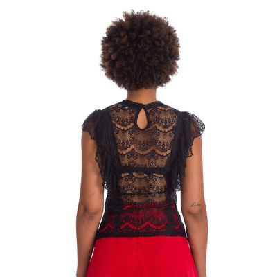 Foto van Banned | Gothic top, Black Romance met diverse kant details en ruches
