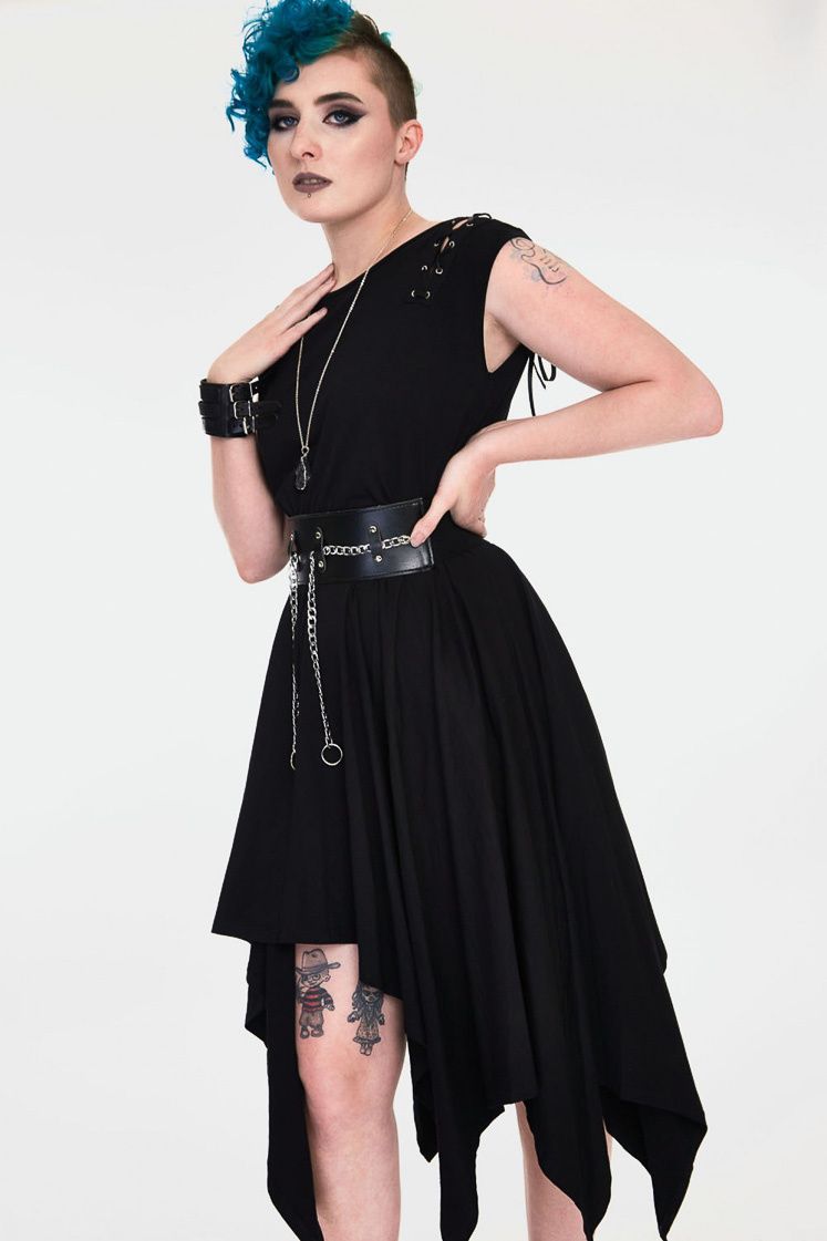 Jawbreaker | Jaren 80 Vampire midi jurk met corset-details en riem kopen?